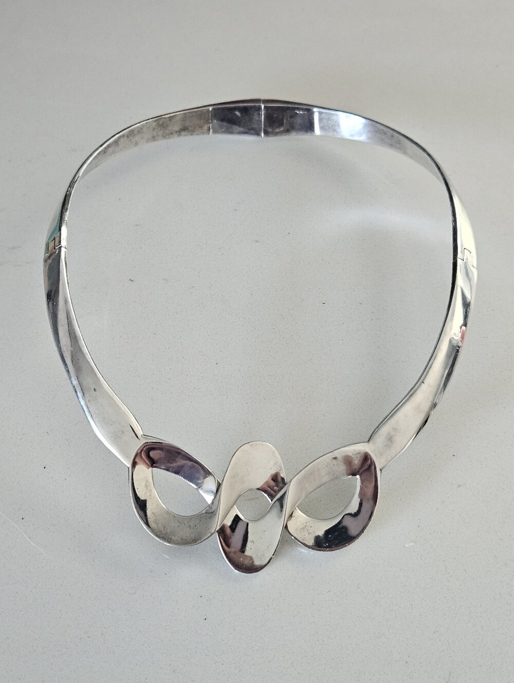 Vintage MCM Heavy Abstract Modernist Taxco Sterling Silver Collar Style Necklace